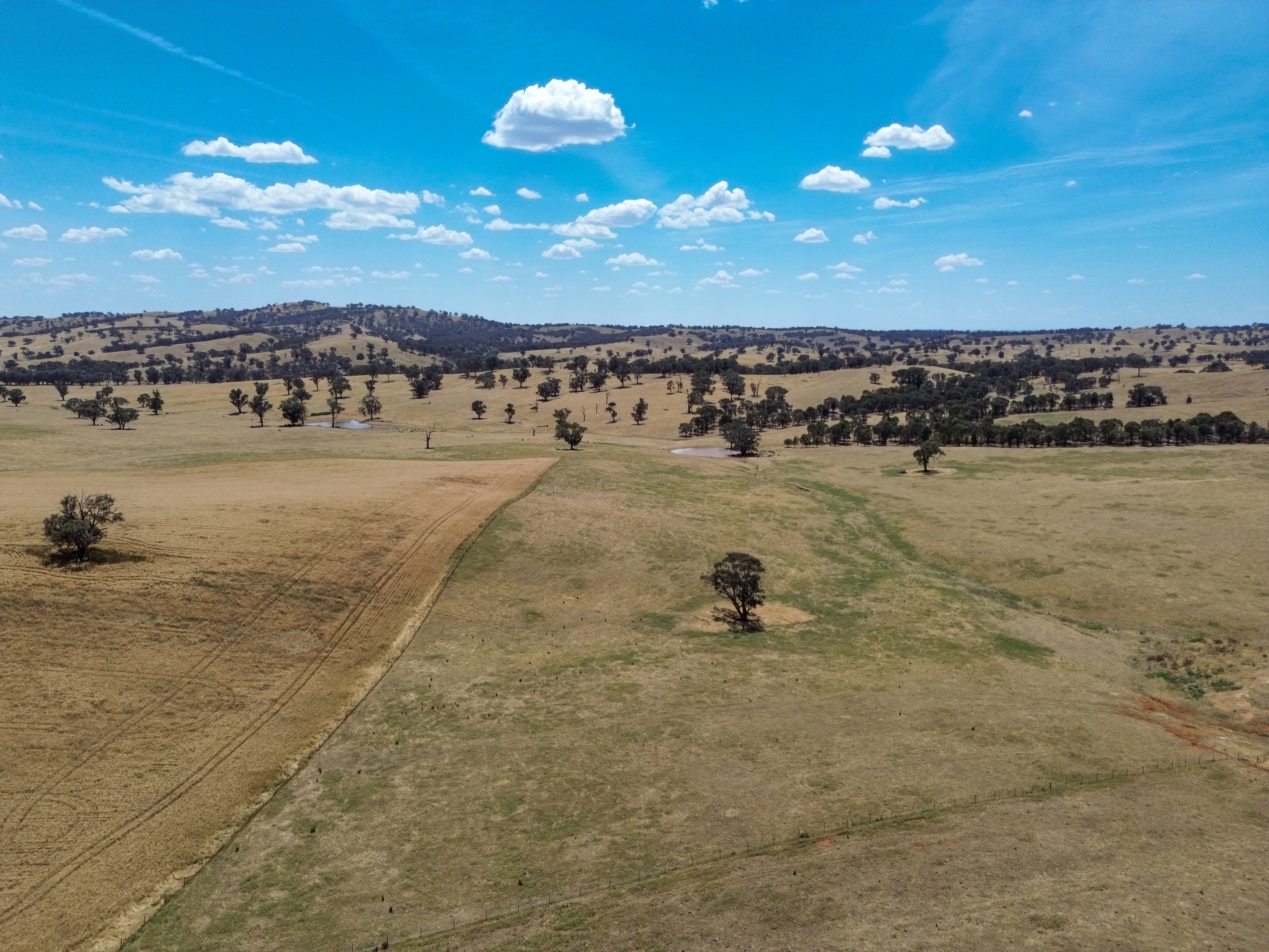 Aerial drone shot over rural New South Wales, Australia