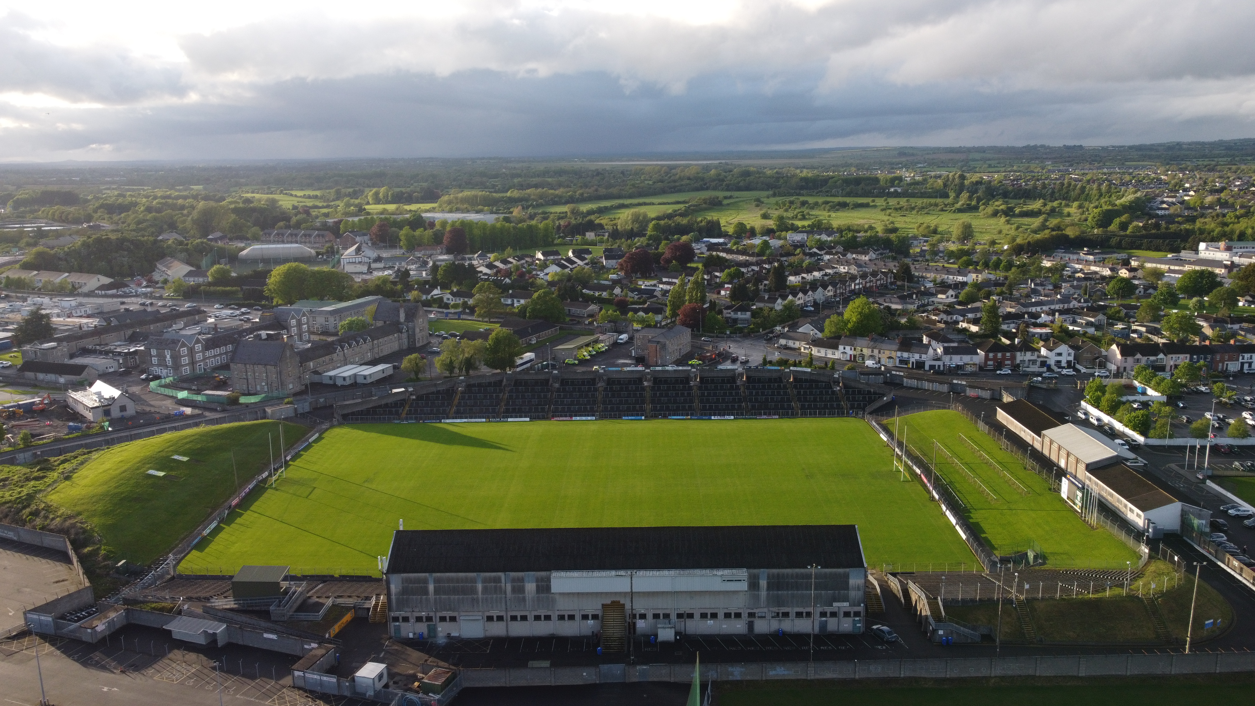 Aerial view of GAA stadium with stands, Ireland